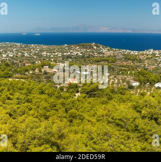 Panoramic view of the mainland in Aegina island, Attica region, Greece, Europe. Stock Photo