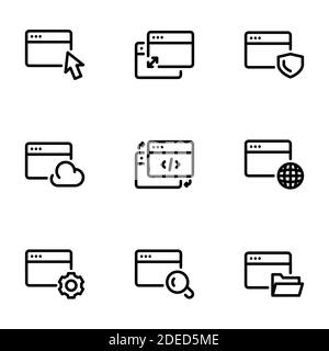 Set of black icons isolated on white background, on theme Browser Stock Vector