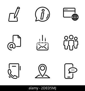 Set of black vector icons, isolated on white background, on theme Contact Us Stock Vector