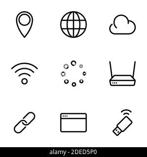 Set of black vector icons, isolated on white background, on theme Internet communication Stock Vector