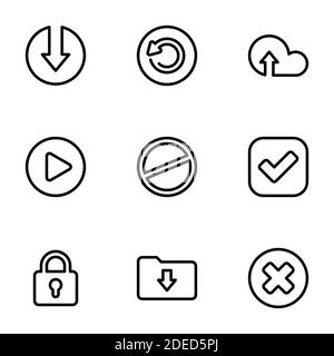 Set of black icons isolated on white background, on theme Application interface Stock Vector