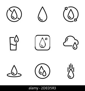 Set of black icons isolated on white background, on theme Water Stock Vector