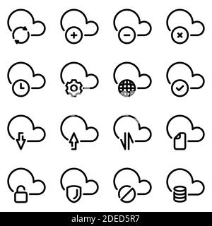 Set of black icons isolated on white background, on theme Computer cloud Stock Vector