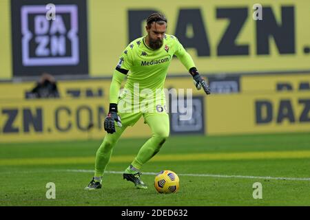 Bartlomiej Dragowski of Acf Fiorentina  in action during the Serie A match beetween Ac Milan and Acf Fiorentina. Ac Milan wins 2-0 over Acf Fiorentina. Stock Photo