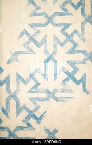 blue paint geometrical pattern on cream background retro Stock Photo