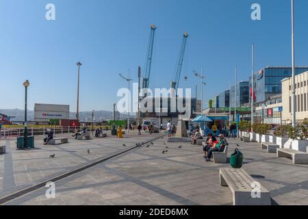 Muelle Prat Pier in Valparaiso Harbor, Chile Stock Photo