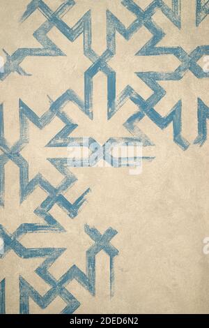 blue paint geometrical pattern on cream background retro Stock Photo