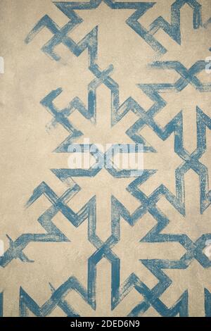 blue paint geometrical pattern on cream background retro Stock Photo