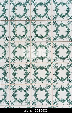 Portuguese ceramic green tiles Stock Photo