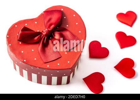 Gift box with heart shape and red hearts for Valentine's Day Stock Photo