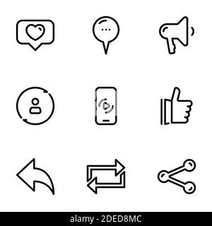 Set of black vector icons, isolated on white background, on theme Internet user interaction Stock Vector