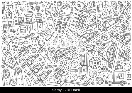 Hand drawn production line set doodle vector illustration background Stock Vector