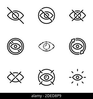 Set of black vector icons, isolated on white background, on theme Eye Stock Vector