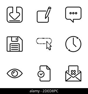 Set of black vector icons, isolated on white background, on theme Loading, editing documents and files for verification. Submit Stock Vector
