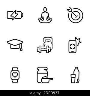 Set of black vector icons, isolated on white background, on theme Fitness & Training Stock Vector