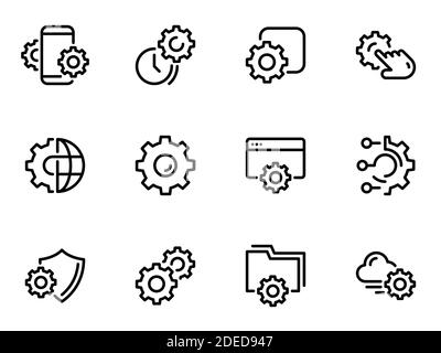 Set of black vector icons, isolated on white background, on theme Setting and technical specifications Stock Vector