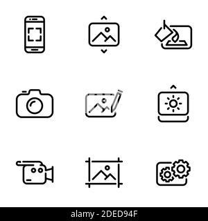 Set of black vector icons, isolated on white background, on theme Photo, video mastering Stock Vector