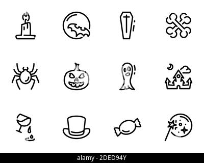 Set of black vector icons, isolated against white background. Illustration on a theme Halloween Stock Vector