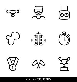 Set of black vector icons, isolated on white background, on theme Drone race Stock Vector