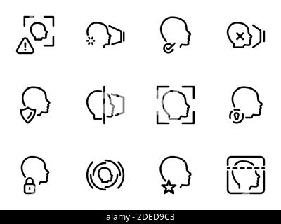 Set of black vector icons, isolated against white background. Illustration on a theme Face Recognition Stock Vector