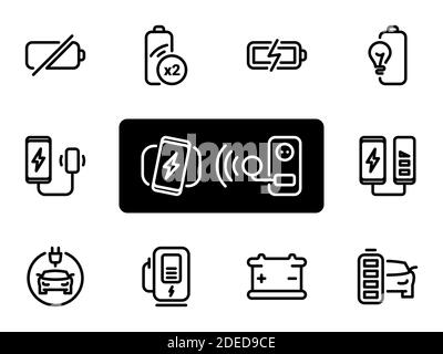 Set of black vector icons, isolated against white background. Illustration on a theme Modern electrical technology Stock Vector