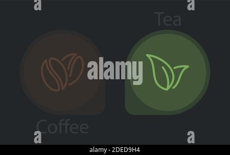 Vector illustration on the theme of tea and coffee. Logo. Decorated in dark colors Stock Vector