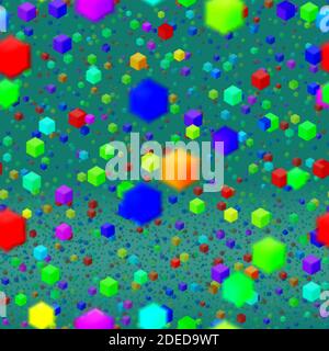 Abstract seamless flying colorful cube background. Pattern with random small colorful cubes Stock Photo