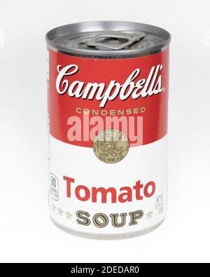 SABADELL, SPAIN-NOVEMBER 30, 2020: Can of Campbell's Tomato Soup, 2020 design Stock Photo