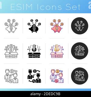 Crowdfunding types icons set Stock Vector