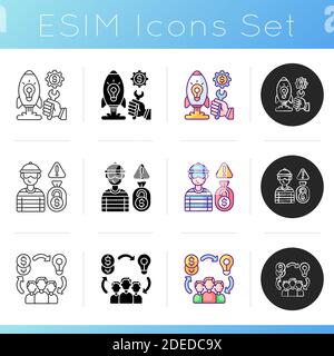 Different money types crowdfunding icons set Stock Vector