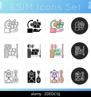 Crowdfunding issues icons set Stock Vector
