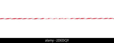 Long straight red and white twisted rope isolated on white Stock Photo