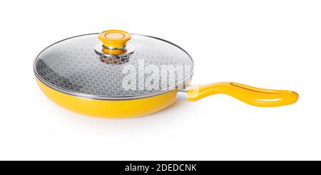 frying pan with lid on white isolated background Stock Photo