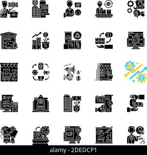 Entrepreneurship black glyph icons set on white space Stock Vector