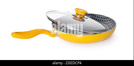 frying pan with lid on white isolated background Stock Photo