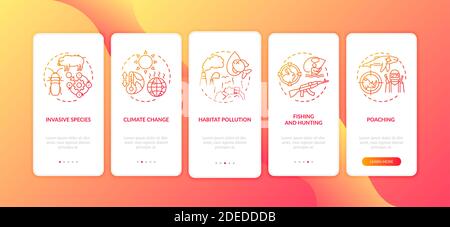 Environmental damage red onboarding mobile app page screen with concepts Stock Vector