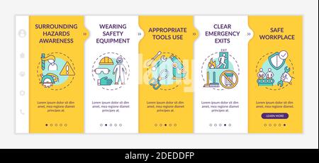 Workplace safety elements onboarding vector template Stock Vector