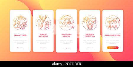 Animal cruelty red onboarding mobile app page screen with concepts Stock Vector