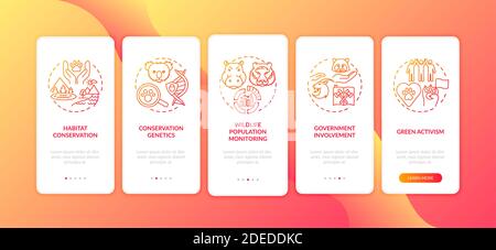 Preserve nature red onboarding mobile app page screen with concepts Stock Vector