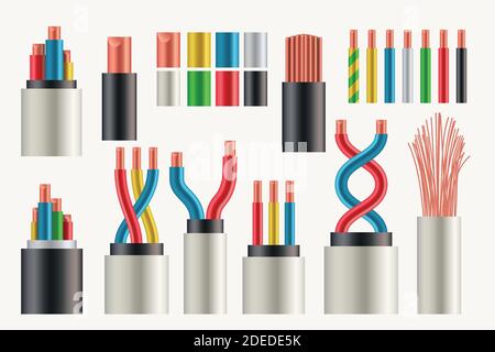 various types and colors electrical cables set Stock Vector