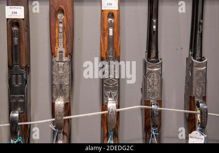 Knighsbridge, London, UK. 30 November 2020. Preview of Bonhams' Antique Arms, Modern Sporting Guns & Exceptional Firearms sale in London. The sale will be held on 3 December. Image: General view of sale. Credit: Malcolm Park/Alamy Live News. Stock Photo