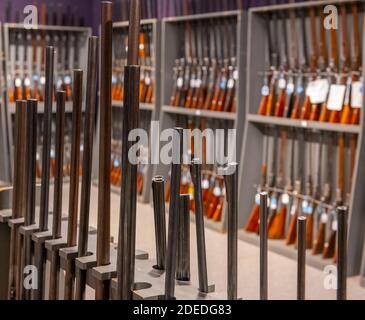 Knighsbridge, London, UK. 30 November 2020. Preview of Bonhams' Antique Arms, Modern Sporting Guns & Exceptional Firearms sale in London. The sale will be held on 3 December. Image: General view of sale. Credit: Malcolm Park/Alamy Live News. Stock Photo