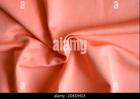 microfiber fabric pink color background with pleats, top view Stock Photo