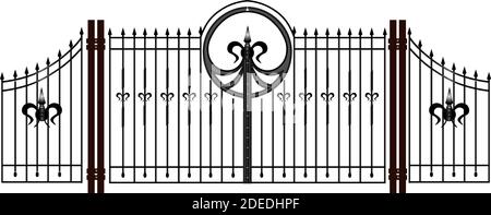 Forged gate sketch in abstract style on white background. Line art. Stock Vector