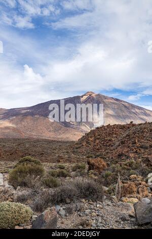 Mount Teide volcano in the volcanic landscape of the Las Canadas del Teide National Park, Tenerife, Canary Islands, Spain Stock Photo