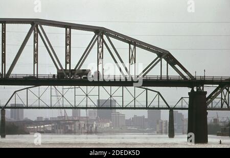 1970s Photo (1973) -  The Kanawha River bridges (railroad bridge in background) Stock Photo