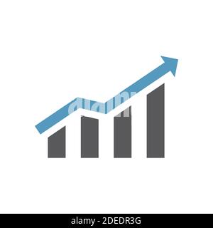 Growth chart vector icon. Bar graph or infographic with arrow symbol. Stock Vector