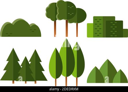 Set of vector trees and shrubs in the style of the flat Stock Vector