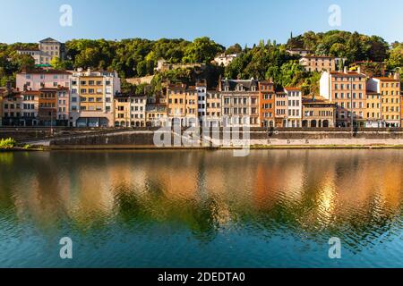 A Beautiful Riverside scene in Lyon, France Stock Photo