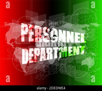 personnel department words on digital screen with world map Stock Photo